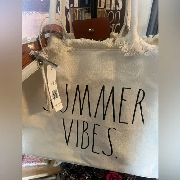 🆕 Rae Dunn SUMMER VIBES Fryed Edge 3 in 1 Tassel Beach Tote Bag - Picture 8 of 17